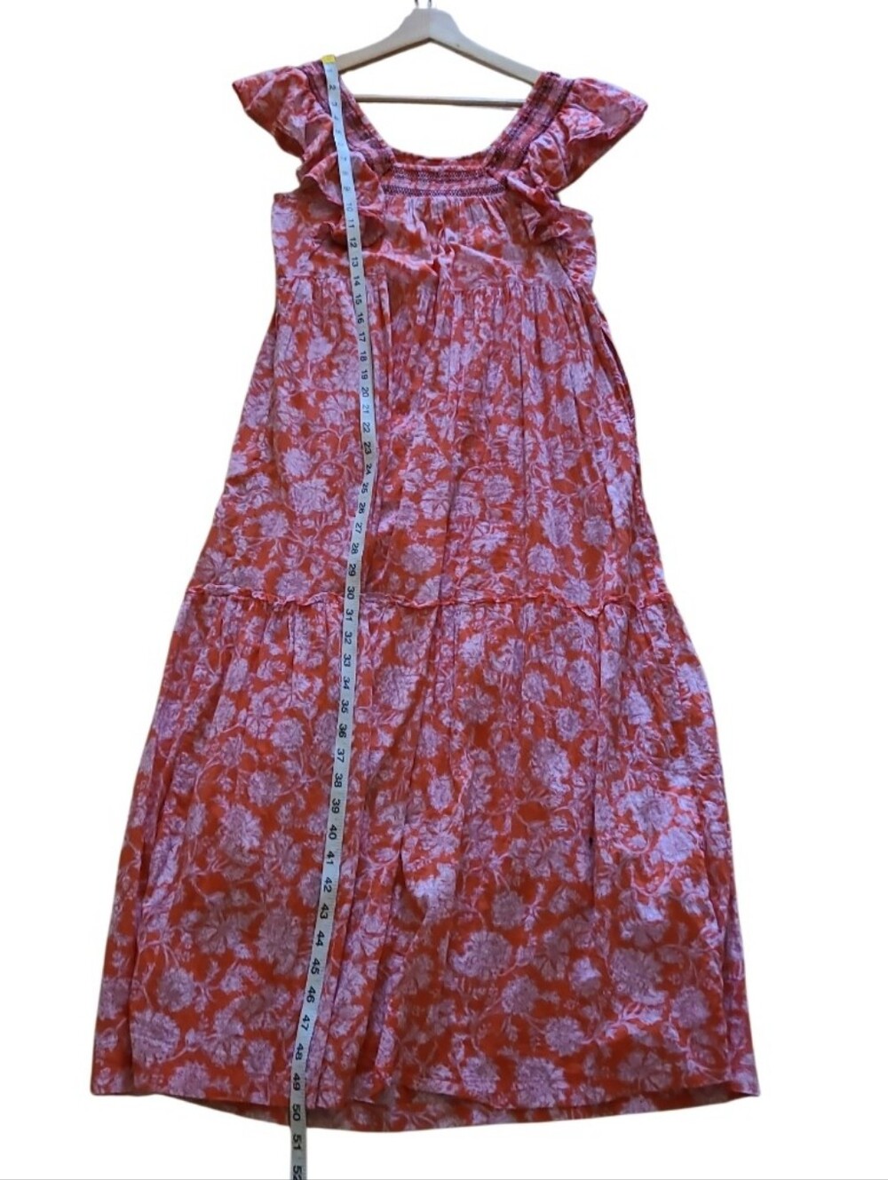 Free People Bonita Printed Midi Dress Coral Floral 100% Cotton Pockets Bohemian - Picture 16 of 17